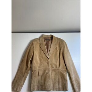 Liz Claiborne VTG Ladies Tan  100% Suede Pea Jacket 12 Petite